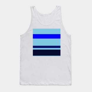 A singular combo of Sky Blue, Primary Blue, Darkblue and Cetacean Blue stripes. Tank Top